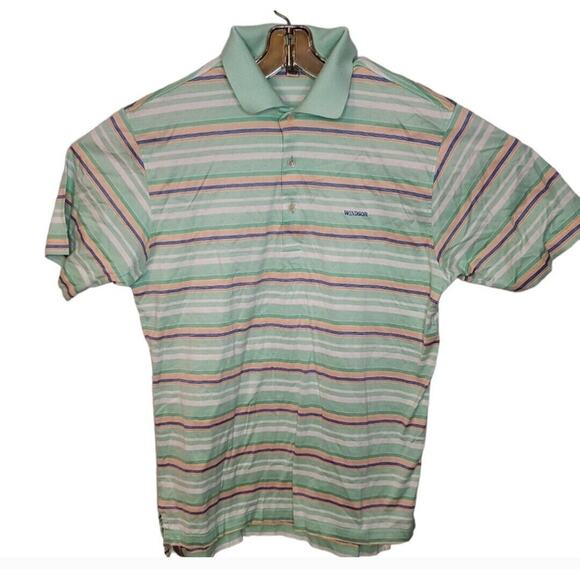 Peter Millar Cotton Short Sleeve Polo “Windsor” Logo Men’s Medium Green Stripe - Picture 1 of 5